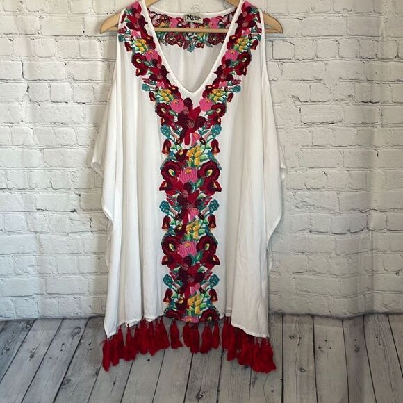 Show me Your Mumu Women’s White Oversized Cold Shoulder Embroidered Shirt  size - Picture 1 of 6